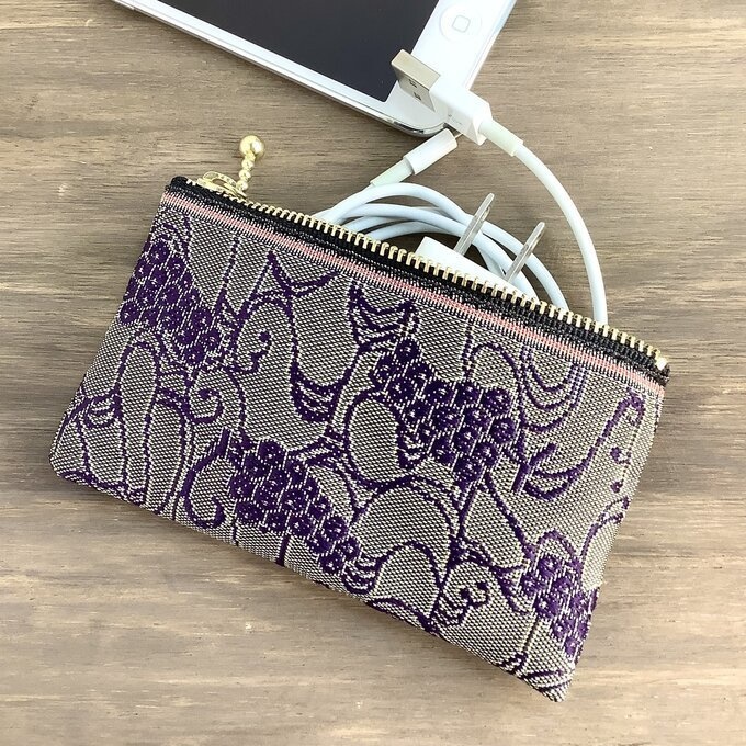 【ぶどう】畳縁 ぺたんこ ミニポーチ 小銭入れ カードケース 紫 ブドウ 葡萄 ワイン