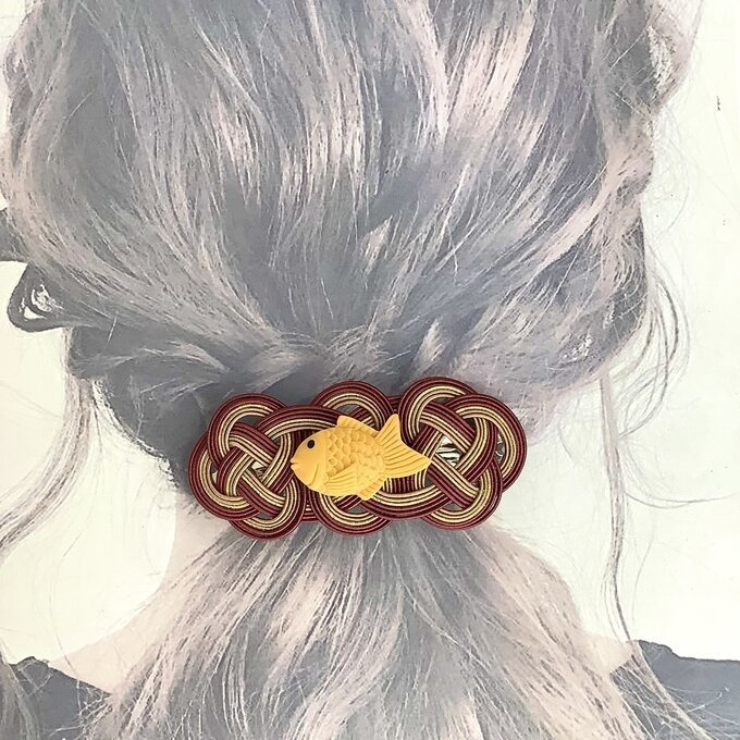 【たい焼き】水引 バレッタ かわいい おやつ 鯛 魚 和菓子