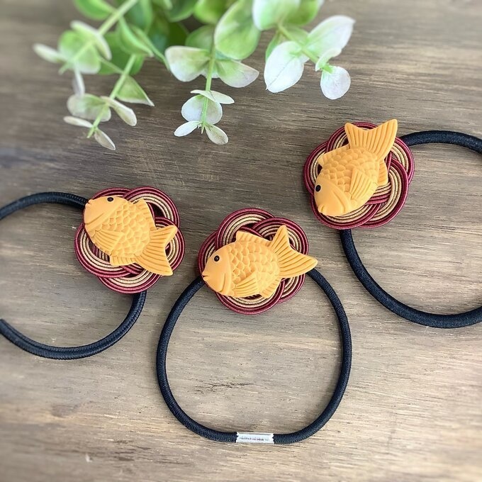 【たい焼き】水引 ヘアゴム おやつ 和菓子 鯛 魚 可愛い