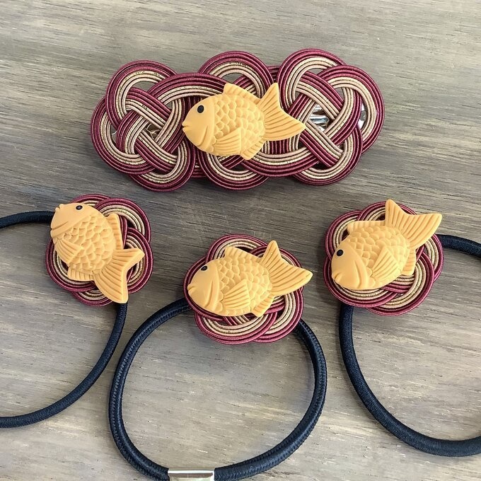 【たい焼き】水引 ヘアゴム おやつ 和菓子 鯛 魚 可愛い