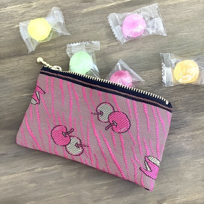 【うさぎ りんご】畳縁 ぺたんこ ミニポーチ 小銭入れ カードケース リンゴ 安曇野 信州 ピンク