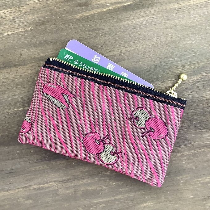 【うさぎ りんご】畳縁 ぺたんこ ミニポーチ 小銭入れ カードケース リンゴ 安曇野 信州 ピンク