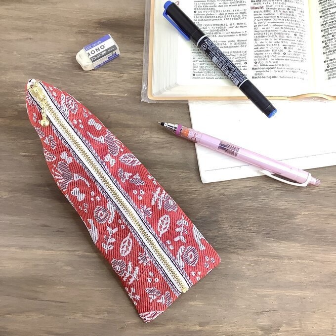 【小鳥と花と・・・】畳縁 ぺたんこ ミニポーチ 小銭入れ カードケース 茜色 赤 大人可愛い