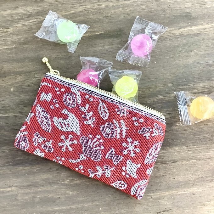 【小鳥と花と・・・】畳縁 ぺたんこ ミニポーチ 小銭入れ カードケース 茜色 赤 大人可愛い