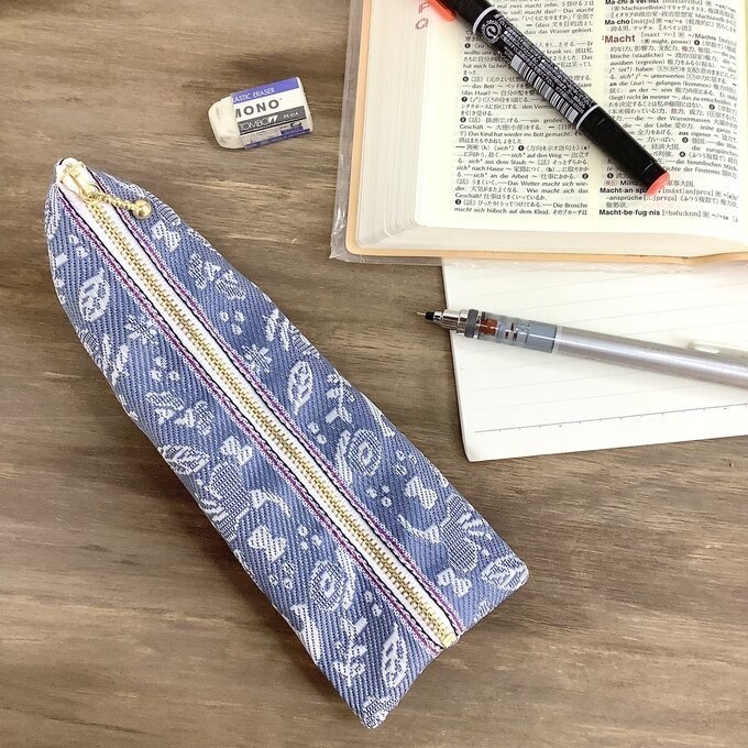 【小鳥と花と・・・】畳縁 ぺたんこ ミニポーチ 小銭入れ カードケース 薄花色 ブルーグレー 大人可愛い