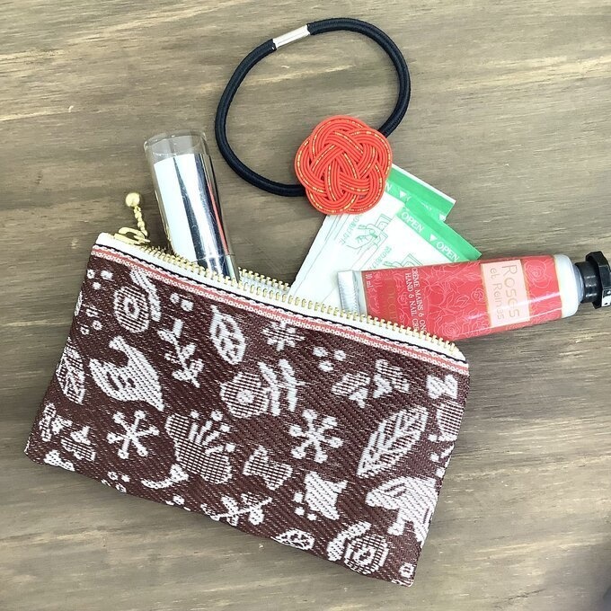 【小鳥と花と・・・】畳縁 テトラ型 ペンケース あずき色 マルーン 茶 大人可愛い