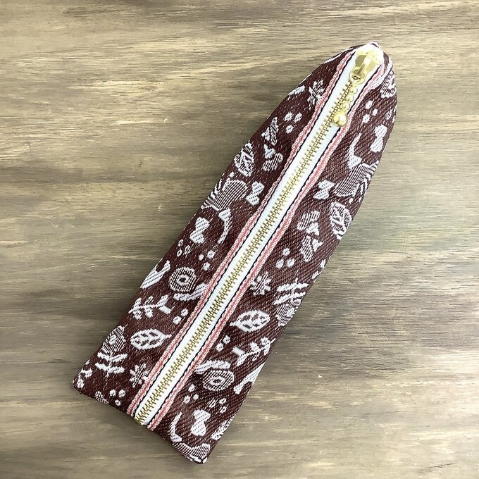 【小鳥と花と・・・】畳縁 テトラ型 ペンケース あずき色 マルーン 茶 大人可愛い