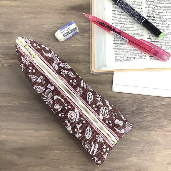 【小鳥と花と・・・】畳縁 ぺたんこ ミニポーチ 小銭入れ カードケース あずき色 マルーン 茶 大人可愛い