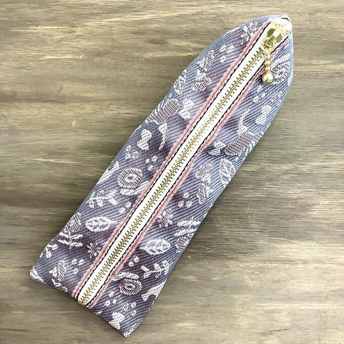 【小鳥と花と・・・】畳縁 テトラ型 ペンケース 茶鼠色 ウォームグレー 大人可愛い
