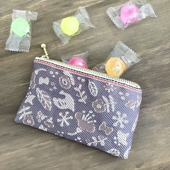 【小鳥と花と・・・】畳縁 ぺたんこ ミニポーチ 小銭入れ カードケース 茶鼠色 ウォームグレー 大人可愛い