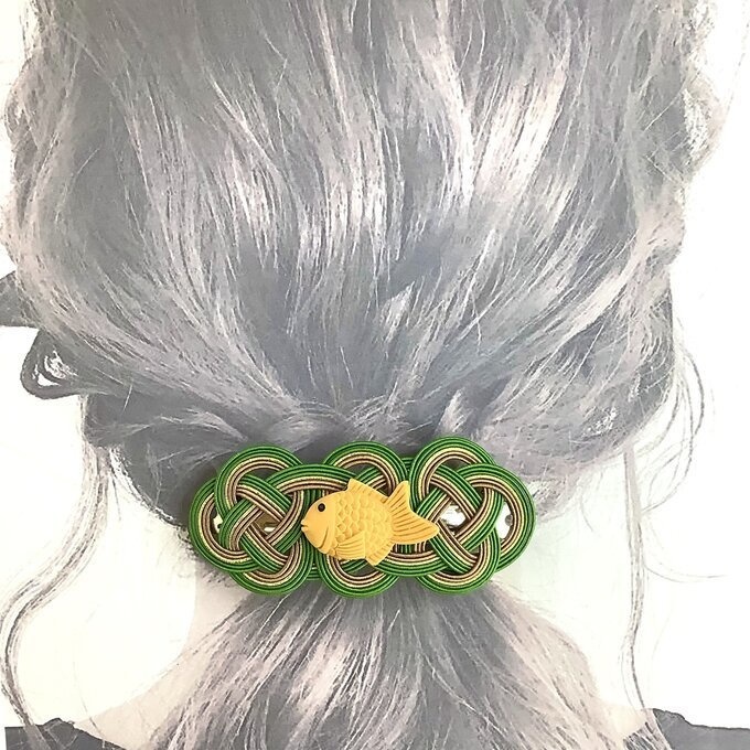 【たい焼き 抹茶】水引 バレッタ かわいい おやつ 鯛 魚 和菓子