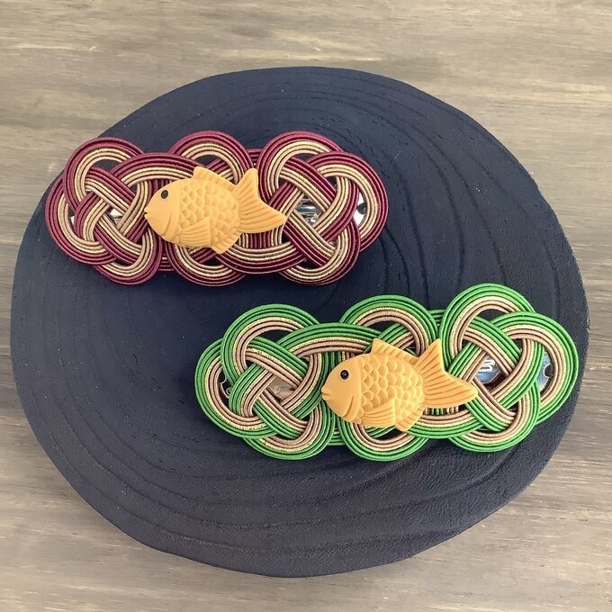 【たい焼き 抹茶】水引 バレッタ かわいい おやつ 鯛 魚 和菓子