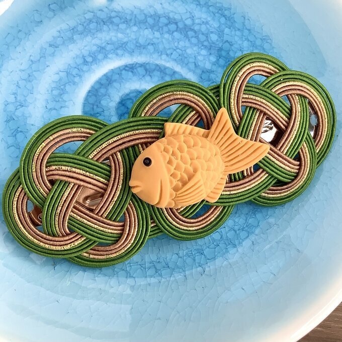 【たい焼き 抹茶】水引 バレッタ かわいい おやつ 鯛 魚 和菓子