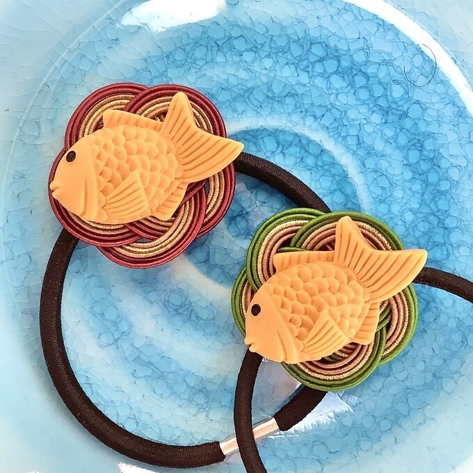 【たい焼き 抹茶】水引 ヘアゴム おやつ 和菓子 鯛 魚 可愛い