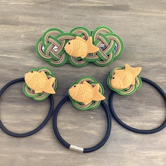 【たい焼き 抹茶】水引 ヘアゴム おやつ 和菓子 鯛 魚 可愛い