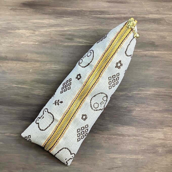 【カエルとトリさん】畳縁 テトラ型 ペンケース クリーム色 蛙 鳥 オカメインコ