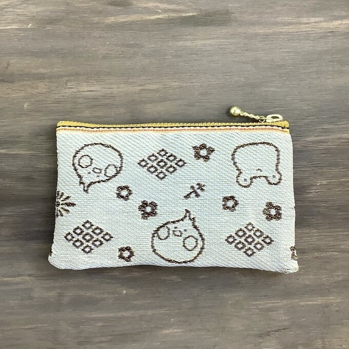 【カエルとトリさん】畳縁 ぺたんこ ミニポーチ 小銭入れ カードケース クリーム色 蛙 鳥