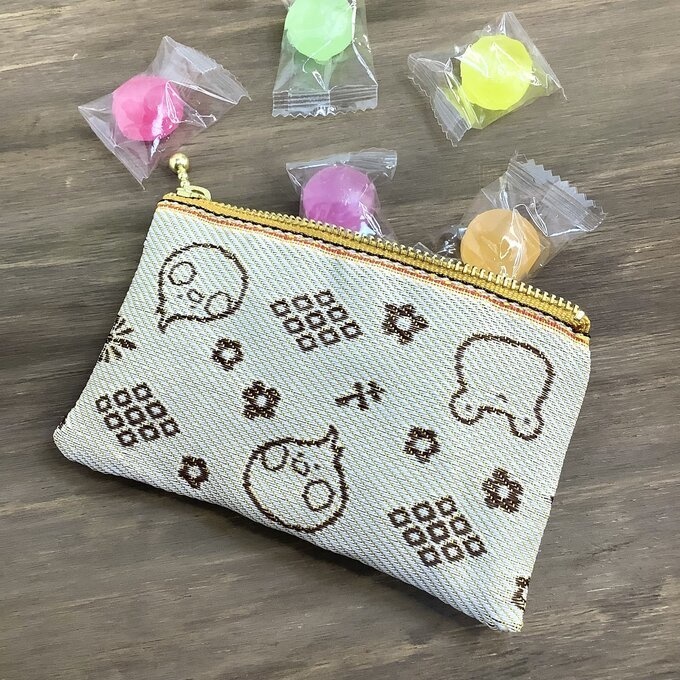 【カエルとトリさん】畳縁 ぺたんこ ミニポーチ 小銭入れ カードケース クリーム色 蛙 鳥