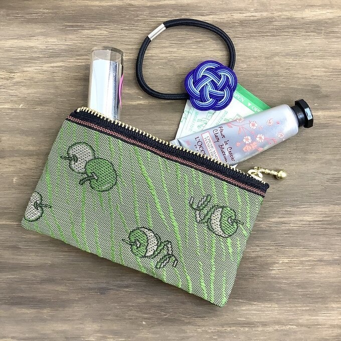 【皮むき 青りんご】畳縁 ぺたんこ ミニポーチ 小銭入れ カードケース リンゴ 安曇野 信州 緑