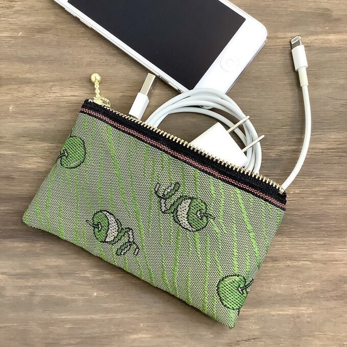 【皮むき 青りんご】畳縁 ぺたんこ ミニポーチ 小銭入れ カードケース リンゴ 安曇野 信州 緑