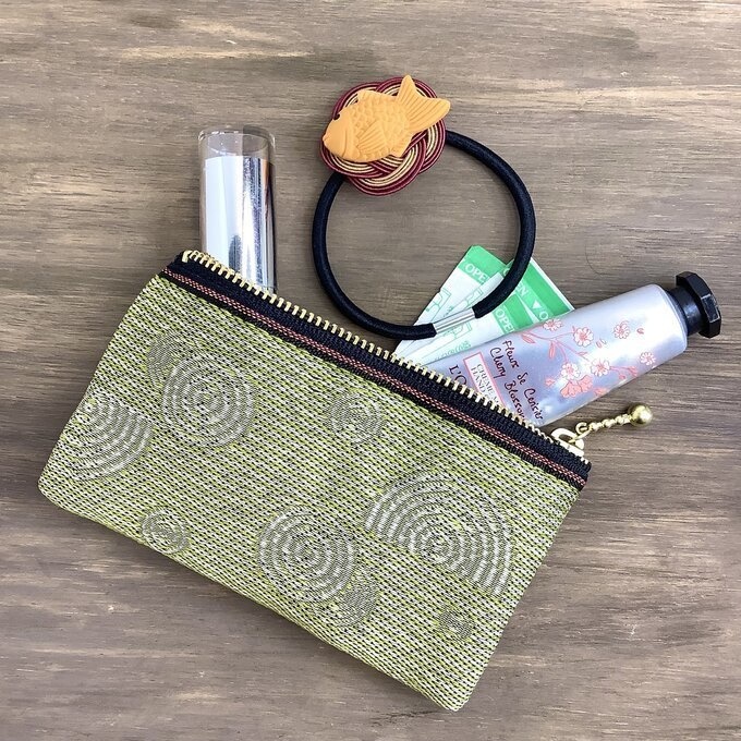 【枯山水】畳縁 テトラ型 ペンケース 芥子 黄色 禅 同心円 ストライプ