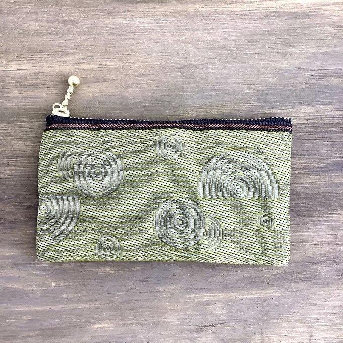 【枯山水】畳縁 ぺたんこ ミニポーチ 小銭入れ カードケース 芥子 黄色 禅 同心円 ストライプ