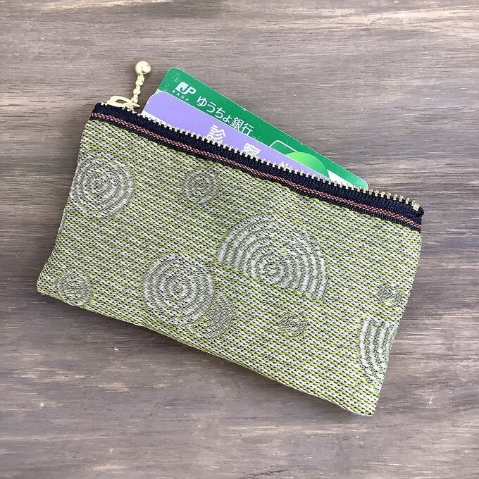 【枯山水】畳縁 ぺたんこ ミニポーチ 小銭入れ カードケース 芥子 黄色 禅 同心円 ストライプ