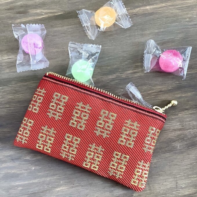 【双喜紋】畳縁 ぺたんこ ミニポーチ 小銭入れ カードケース シノワズリ ダブルハピネス チャイナ