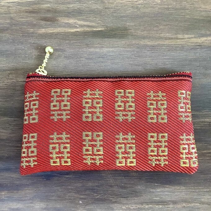 【双喜紋】畳縁 ぺたんこ ミニポーチ 小銭入れ カードケース シノワズリ ダブルハピネス チャイナ