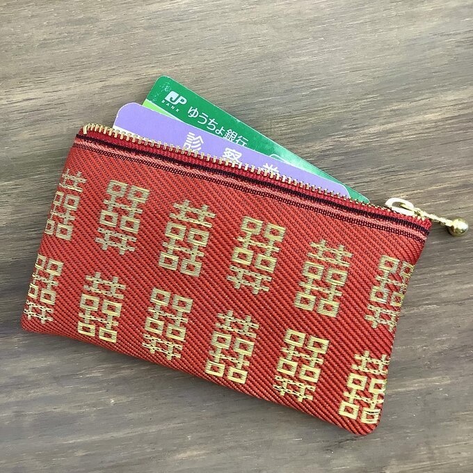 【双喜紋】畳縁 ぺたんこ ミニポーチ 小銭入れ カードケース シノワズリ ダブルハピネス チャイナ