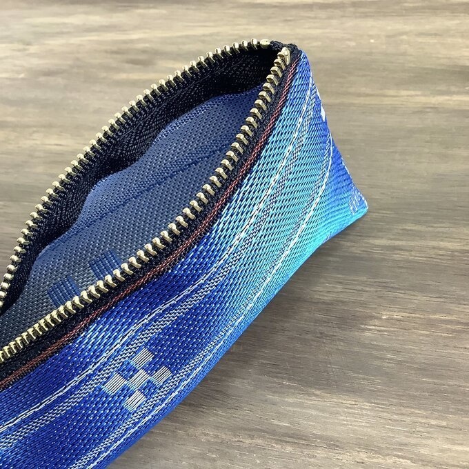 【ミンサー柄】畳縁 テトラ型 ペンケース ブルー 沖縄 ちゅらべり 縁起物