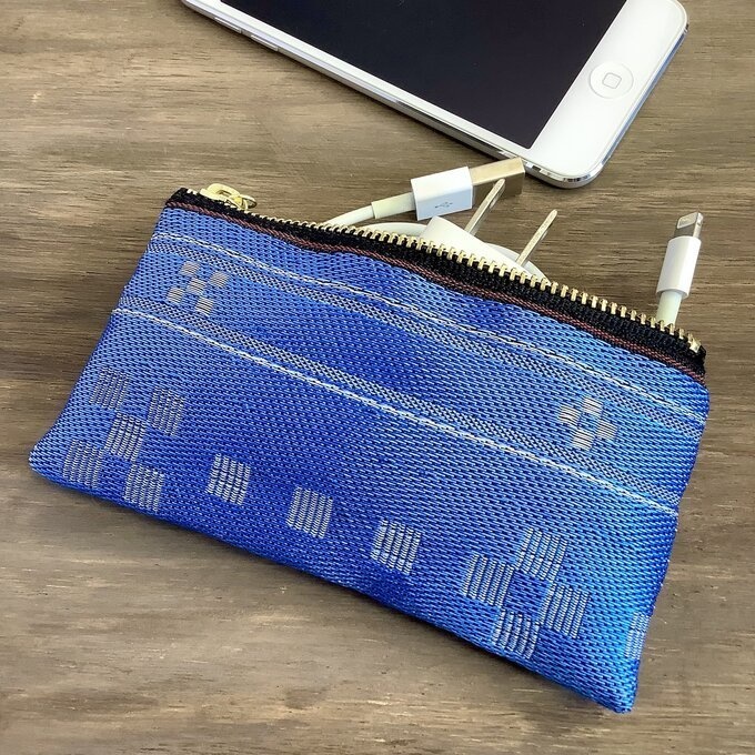 【ミンサー柄】畳縁 テトラ型 ペンケース ブルー 沖縄 ちゅらべり 縁起物