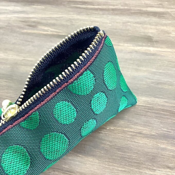 【まりもの森】畳縁 テトラ型 ペンケース ドット 水玉 マリモ グリーン