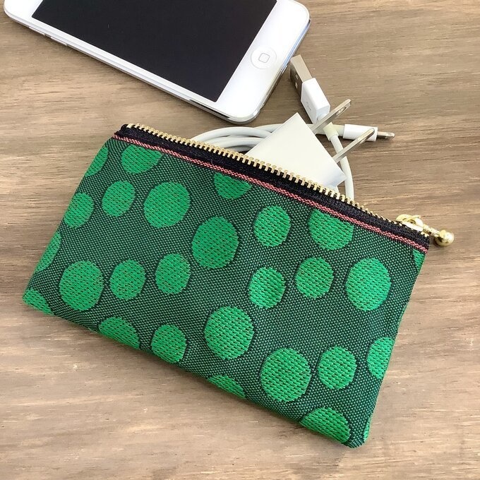 【まりもの森】畳縁 ぺたんこ ミニポーチ 小銭入れ カードケース ドット 水玉 マリモ グリーン