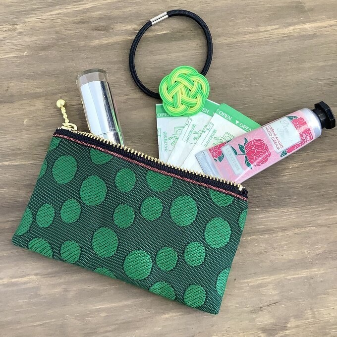 【まりもの森】畳縁 ぺたんこ ミニポーチ 小銭入れ カードケース ドット 水玉 マリモ グリーン