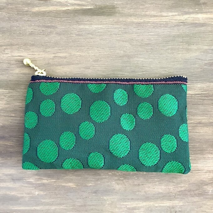 【まりもの森】畳縁 ぺたんこ ミニポーチ 小銭入れ カードケース ドット 水玉 マリモ グリーン