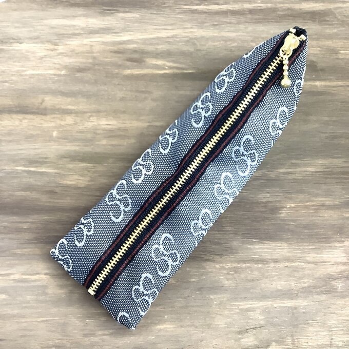 【SS柄】畳縁 テトラ型 ペンケース 花 蝶 昭和 レトロ グレー
