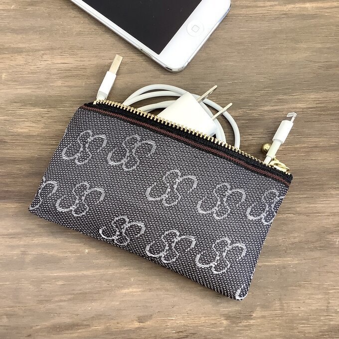 【SS柄】畳縁 ぺたんこ ミニポーチ 小銭入れ カードケース 花 蝶 昭和 レトロ グレー