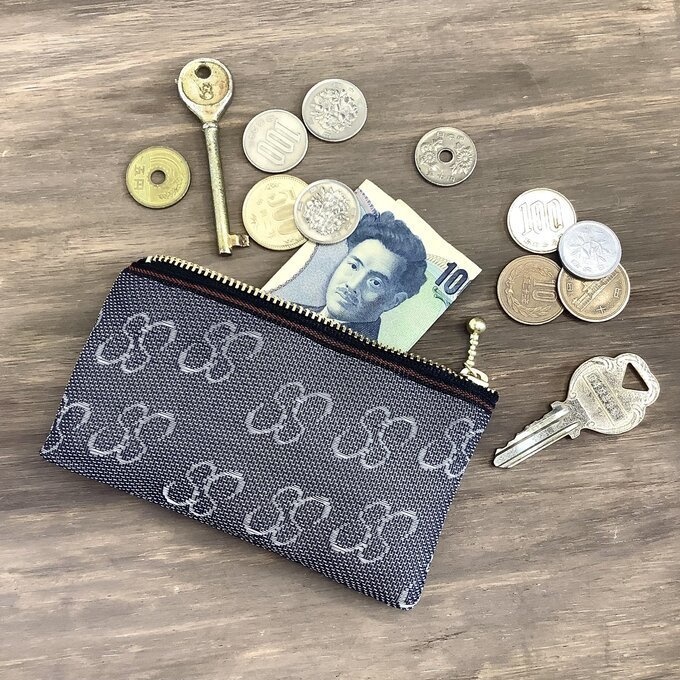 【SS柄】畳縁 ぺたんこ ミニポーチ 小銭入れ カードケース 花 蝶 昭和 レトロ グレー