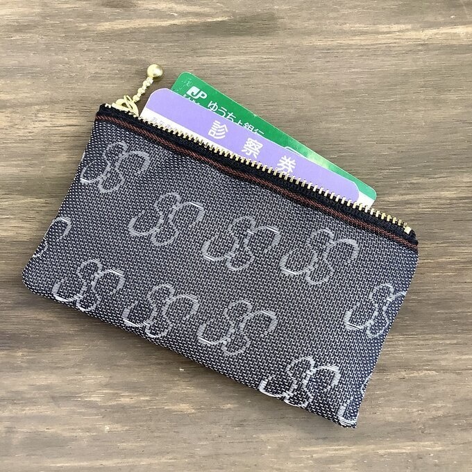 【SS柄】畳縁 ぺたんこ ミニポーチ 小銭入れ カードケース 花 蝶 昭和 レトロ グレー