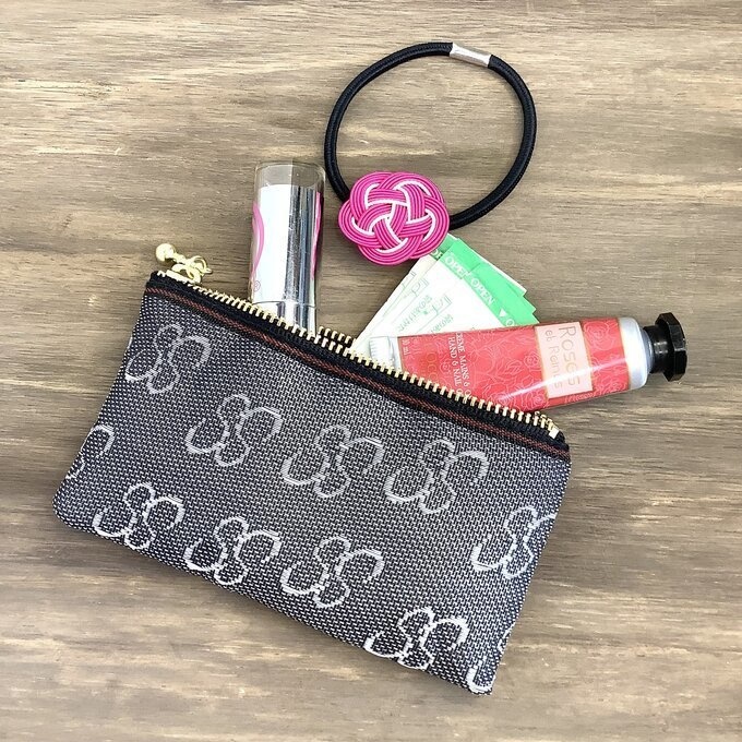 【SS柄】畳縁 ぺたんこ ミニポーチ 小銭入れ カードケース 花 蝶 昭和 レトロ グレー