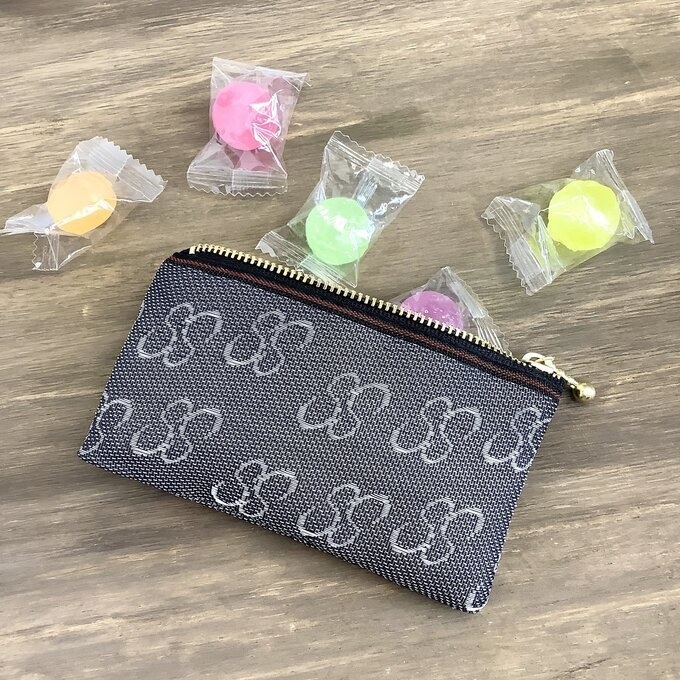 【SS柄】畳縁 ぺたんこ ミニポーチ 小銭入れ カードケース 花 蝶 昭和 レトロ グレー