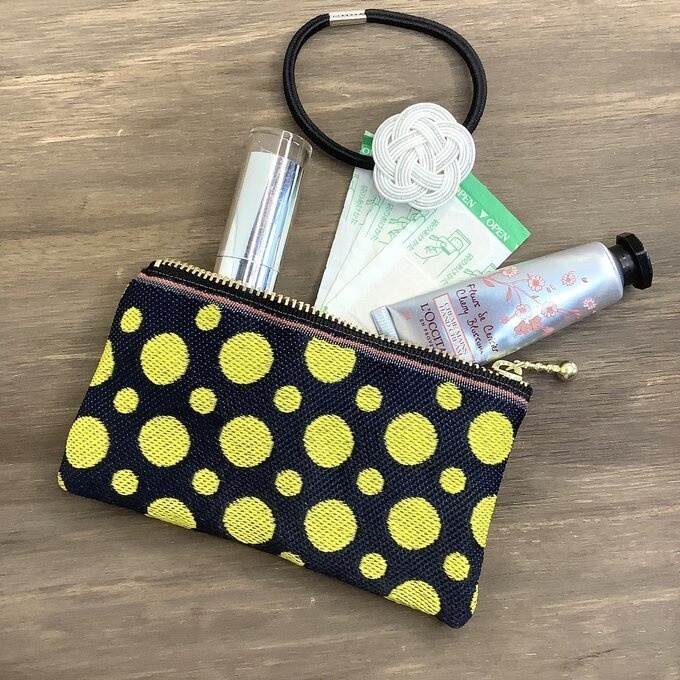 【蛍】畳縁 テトラ型 ペンケース ドット 水玉 黒 黄色