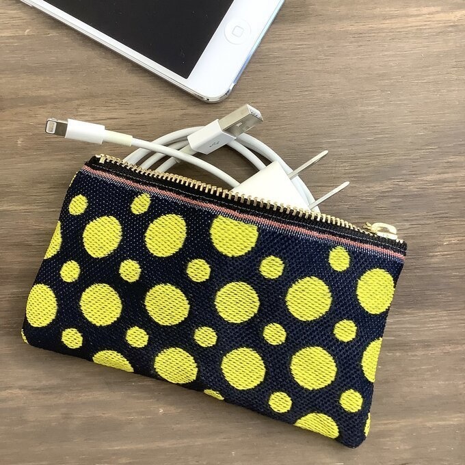 【蛍】畳縁 ぺたんこ ミニポーチ 小銭入れ カードケース ドット 水玉 黒 黄色