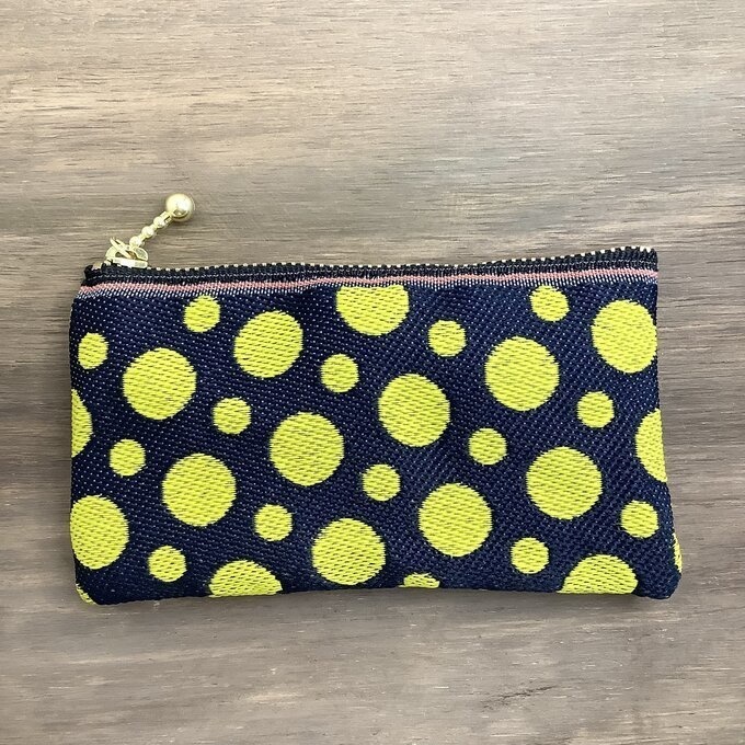 【蛍】畳縁 ぺたんこ ミニポーチ 小銭入れ カードケース ドット 水玉 黒 黄色
