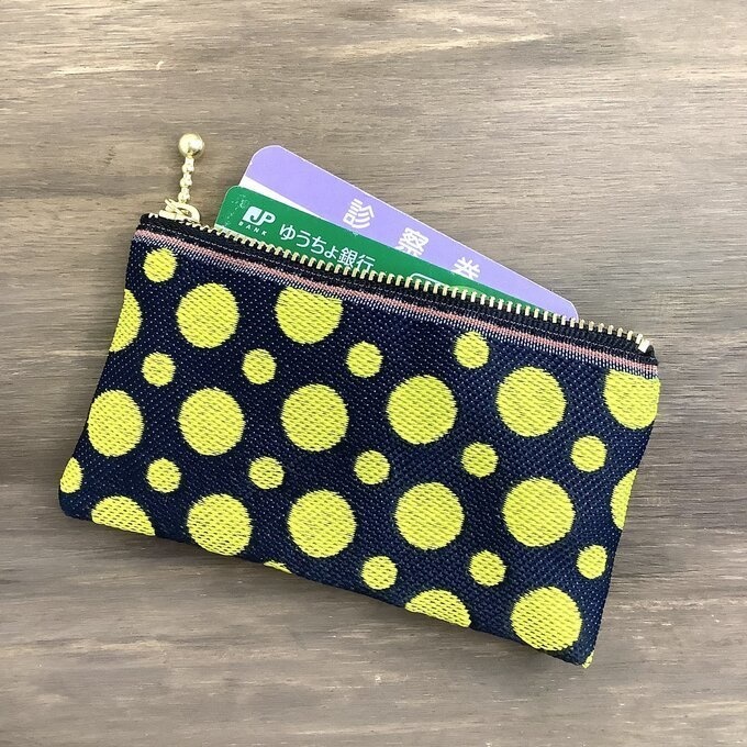 【蛍】畳縁 ぺたんこ ミニポーチ 小銭入れ カードケース ドット 水玉 黒 黄色
