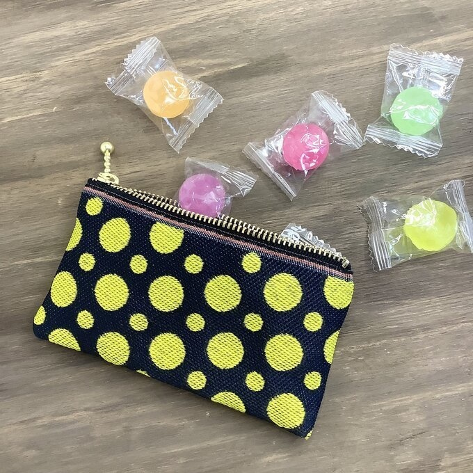 【蛍】畳縁 ぺたんこ ミニポーチ 小銭入れ カードケース ドット 水玉 黒 黄色