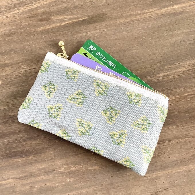 【ミモザ】畳縁 ぺたんこ ミニポーチ 小銭入れ カードケース 春 灰緑 グリーン フレンチ