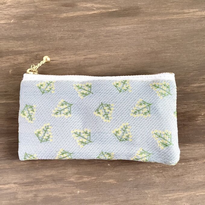 【ミモザ】畳縁 ぺたんこ ミニポーチ 小銭入れ カードケース 春 灰緑 グリーン フレンチ