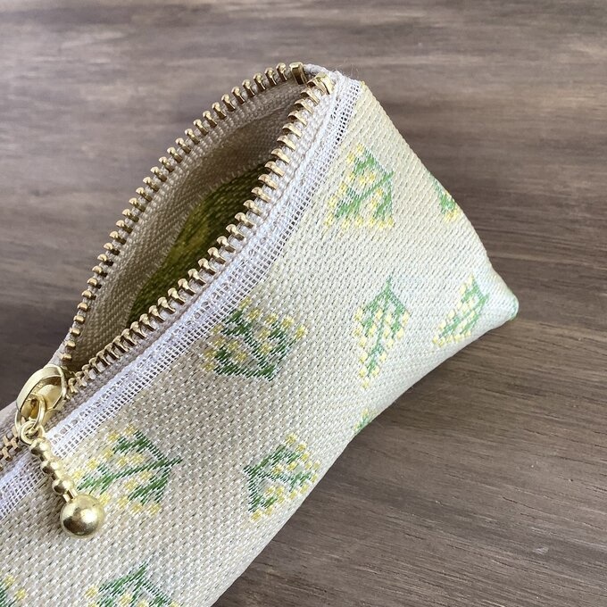 【ミモザ】畳縁 テトラ型 ペンケース 春 ベージュ イエロー フレンチ